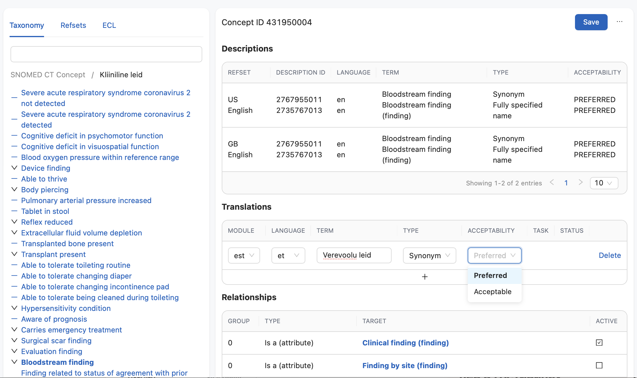 SNOMED CT browser